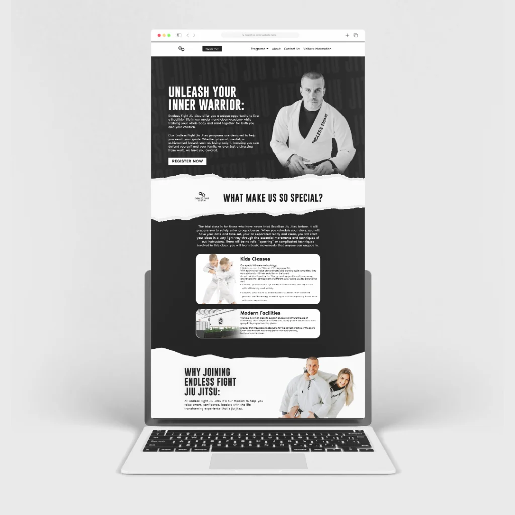 Endless Fight Jiu Jitsu website design across digital screens