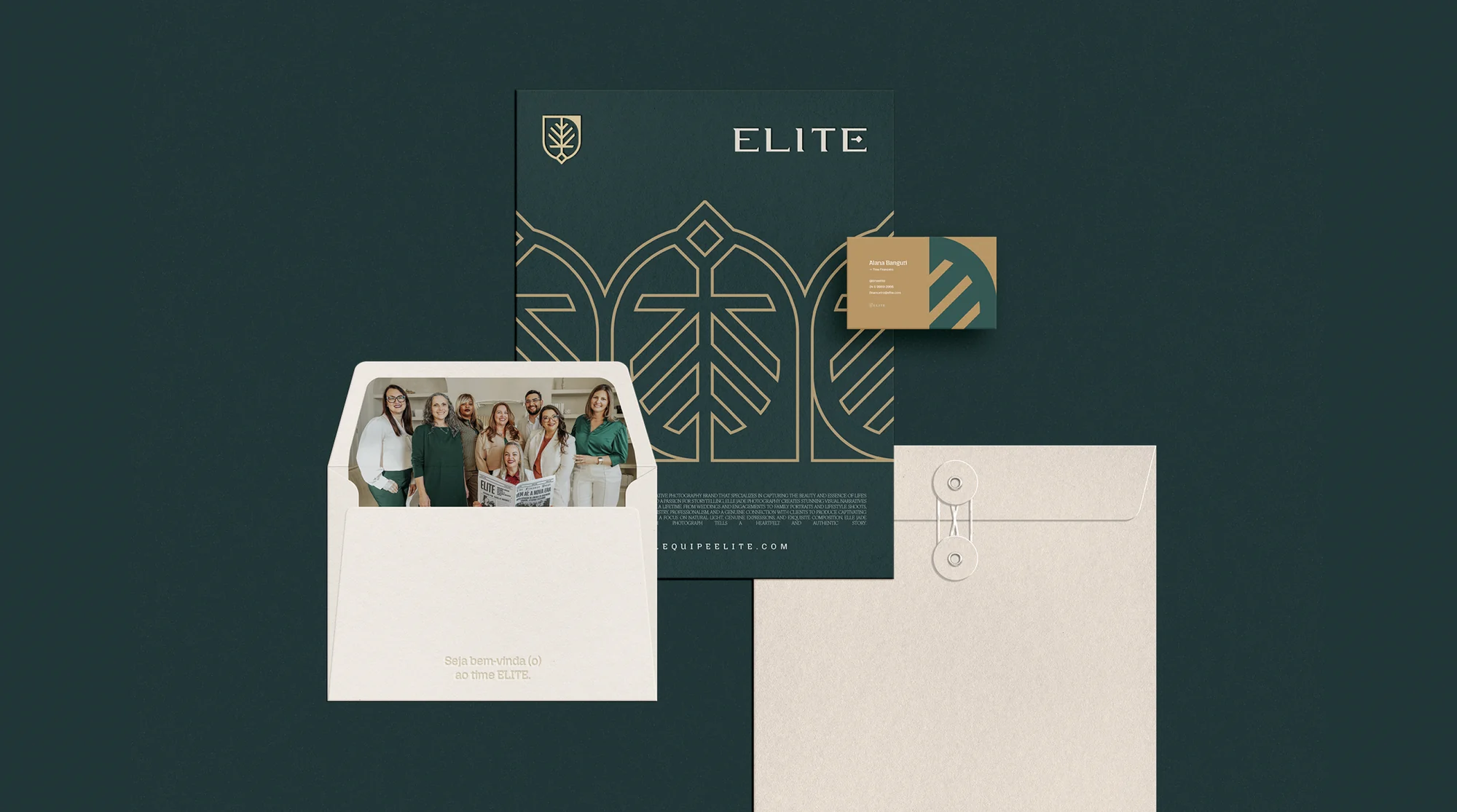 Team Elite stationery, team photograph and branded welcome materials